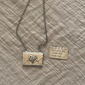 Brighton Silver Heart Envelope Necklace with note inside